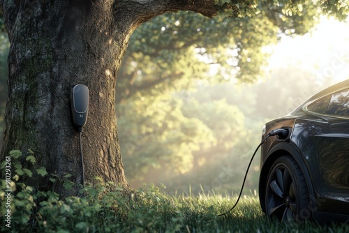 Electric car charging at tree socket