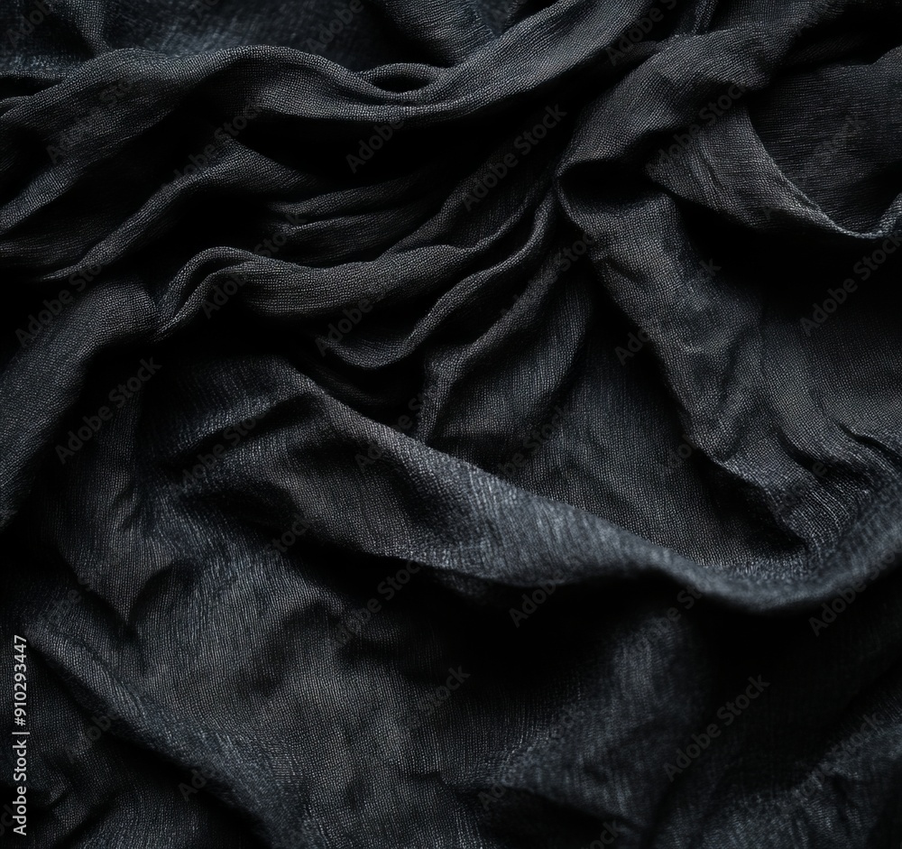 A close up shot of a black fabric with folds A close up shot of a black fabric with folds