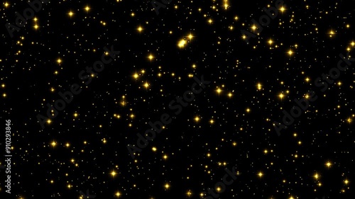 Gold dust particles fly in slow motion in the air lingering slowly. Dust Particles Background Bokeh Lights Background on Black Background 4k Footage Snow Particles Background.