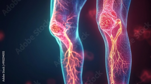 Close-up of leg with varicose veins disease. Glowing image