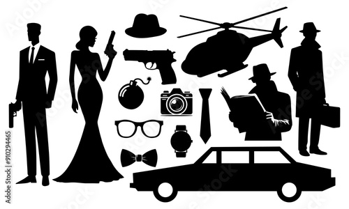 Agent or spy silhouette set