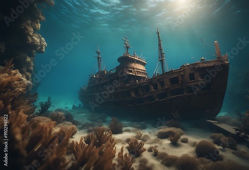 sea shipwreck render d ship undersea dolphin ocean nautical tall water maritime mystery mysterious skittish wreckage wreck ruin three-dimensional sunk sunken