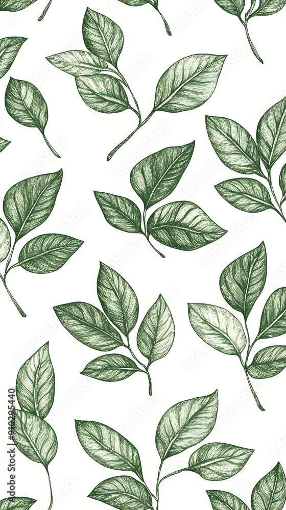 Lush Organic Green Plant and Leaf Pattern in Botanical Art Design Lush Organic Green Plant and Leaf Pattern in Botanical Art Design