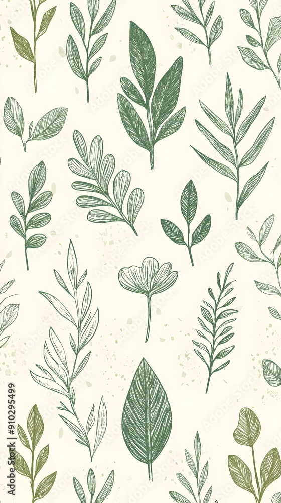 Hand Drawn Green Botanical Leaves Pattern for Natural Organic Graphic Design Hand Drawn Green Botanical Leaves Pattern for Natural Organic Graphic Design