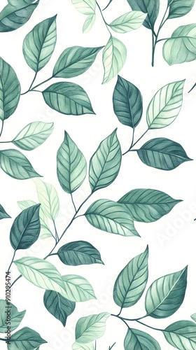 Wallpaper Mural Elegant Green Leaf Botany Pattern Natural Hand Drawn Botanical Design Torontodigital.ca