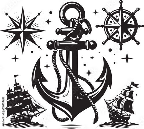 Anchor black silhouette vector illustration