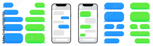 Phone with messenger app. Chat message app frame for smartphone. Messaging with speech bubble