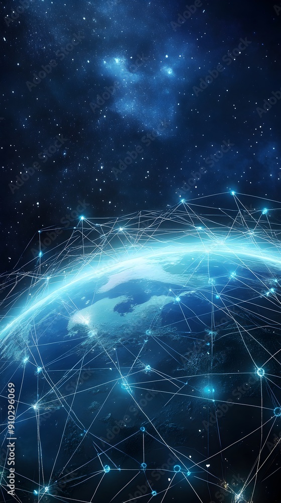 Digital Worldwide Interconnected Network with Glowing Data Pathways on Earth Globe Digital Worldwide Interconnected Network with Glowing Data Pathways on Earth Globe