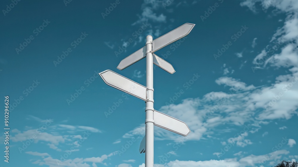 way white signpost pole with blur sky cloud way white signpost pole with blur sky cloud