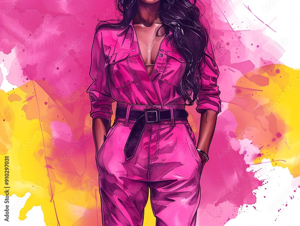 Woman jumpsuit sketch watercolor illustration. AI generated Woman jumpsuit sketch watercolor illustration. AI generated