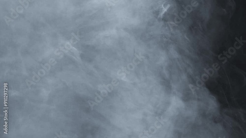 Abstract white smoke in slow motion. Smoke, Cloud of cold fog in light spot background. Light, white, fog, cloud, black background, 4k, ice smoke cloud. Floating fog. 3d SMOKE MODEL