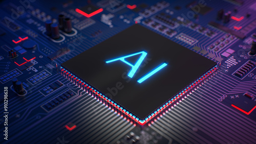 Up-close view of an artificial intelligence chip on a motherboard