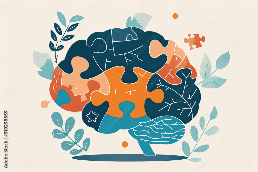 Naklejka premium Illustration of a puzzle brain symbolizing ADHD and mental health