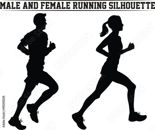 Male and female Running Silhouette. Runner silhouette set of sprinters, runners and joggers running track or jogging. People silhouettes in outline. Women and men, male and female athletes racing.