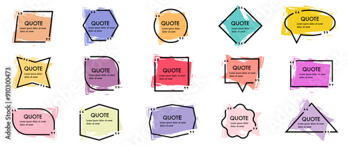 Quote frames collection with ink banner. Set of remark quote box template. Simple black quote frames