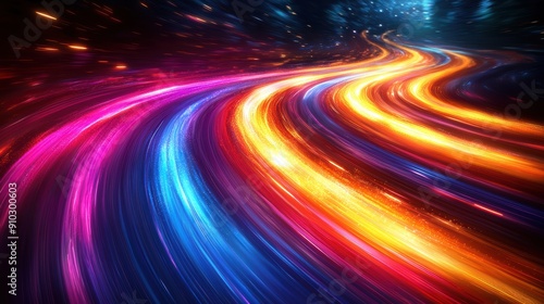 Vibrant Abstract Light Trails in Motion - Colorful Neon Streaks Creating Dynamic Patterns and Energy in a Futuristic Night Scene