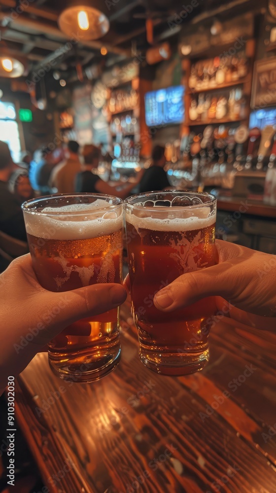 photo of close up hands cheers draft beer at a bar with generative ai photo of close up hands cheers draft beer at a bar with generative ai
