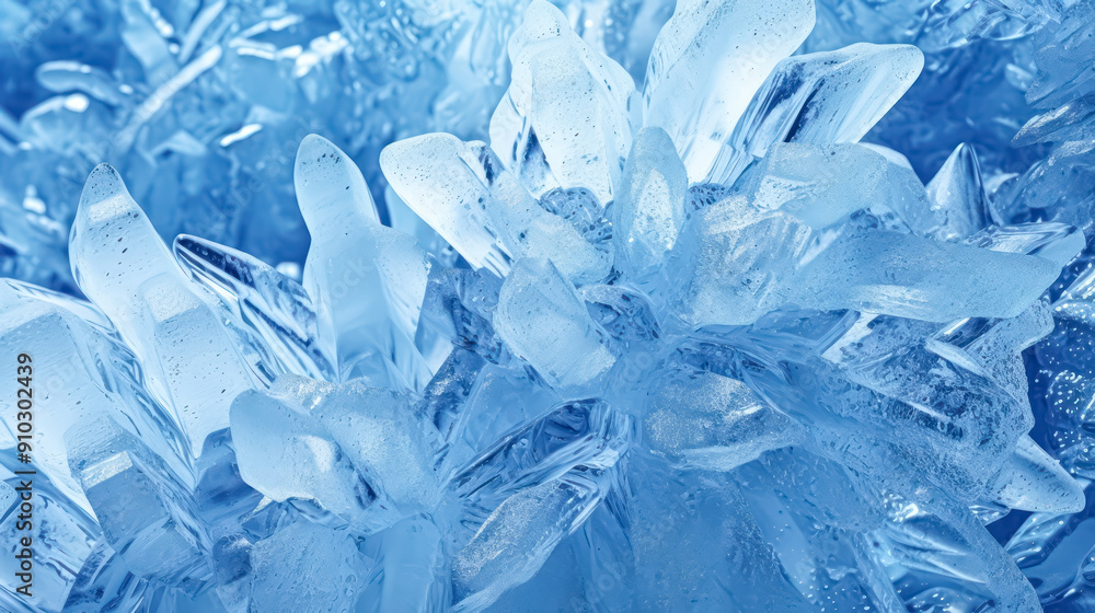 A close up of ice crystals with a blue background A close up of ice crystals with a blue background