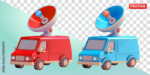 Van with satellite dish antenna. 3d vector, Suitable for technology, telecommunications and design elements