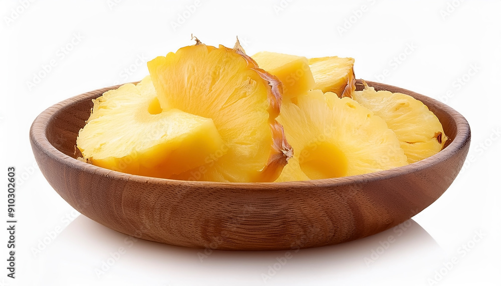 fresh sweet pineapple slice in wooden bowl isolated on white background fresh sweet pineapple slice in wooden bowl isolated on white background