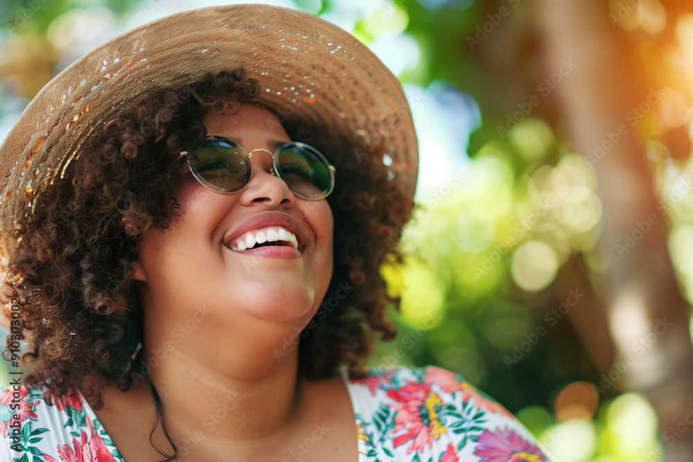 Φωτογραφία Happy African American woman with afro hairstyle and natural makeup, portrait of