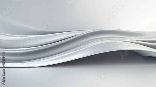 A long curvy sheet of silver fabric on a shiny, reflective surface. The image is abstract and has a modern and futuristic feel. Texture, background, frame, pattern, wallpaper...