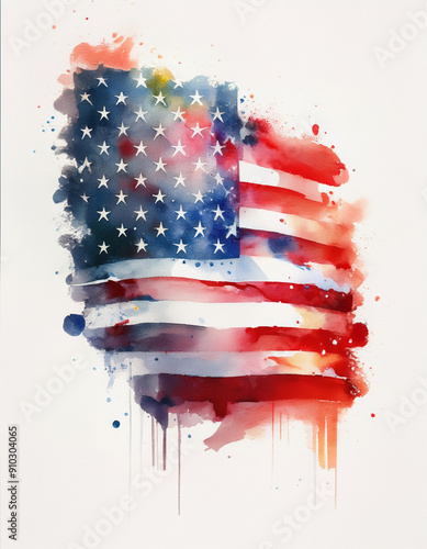Pintura aguada em aquarela de uma bandeira dos Estados Unidos.