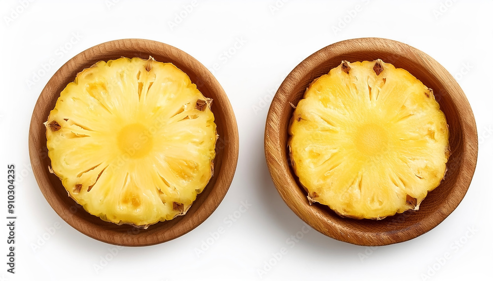 fresh sweet pineapple slice in wooden bowl isolated on white background fresh sweet pineapple slice in wooden bowl isolated on white background