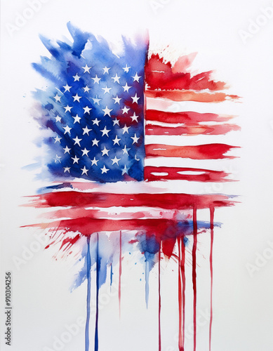 Pintura aguada em aquarela de uma bandeira dos Estados Unidos.