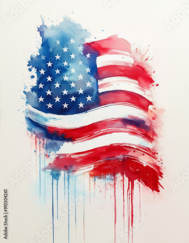 Pintura aguada em aquarela de uma bandeira dos Estados Unidos.