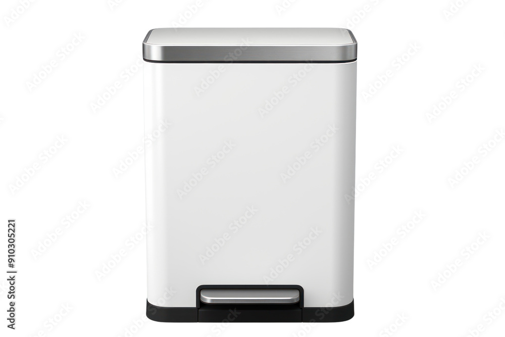 modern, square-shaped plastic trash can with a sleek, handle-less lid, isolated on a crisp white background. modern, square-shaped plastic trash can with a sleek, handle-less lid, isolated on a crisp white background.