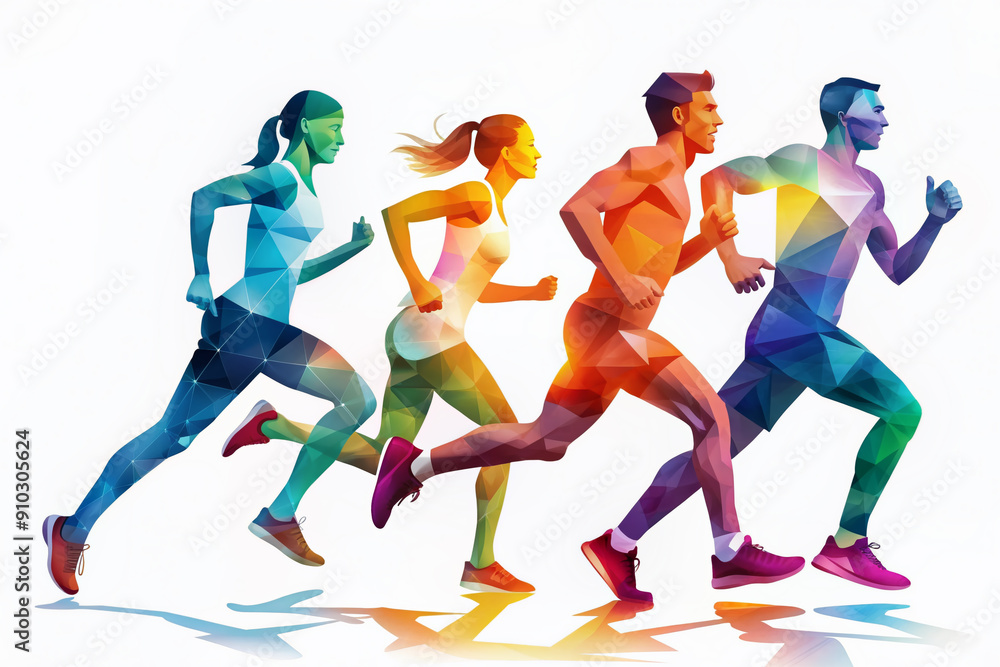 Silhouetted figures of runners in various poses, men and women, isolated on white background, dynamic shape and movement conveyed through bold vector forms. Silhouetted figures of runners in various poses, men and women, isolated on white background, dynamic shape and movement conveyed through bold vector forms.