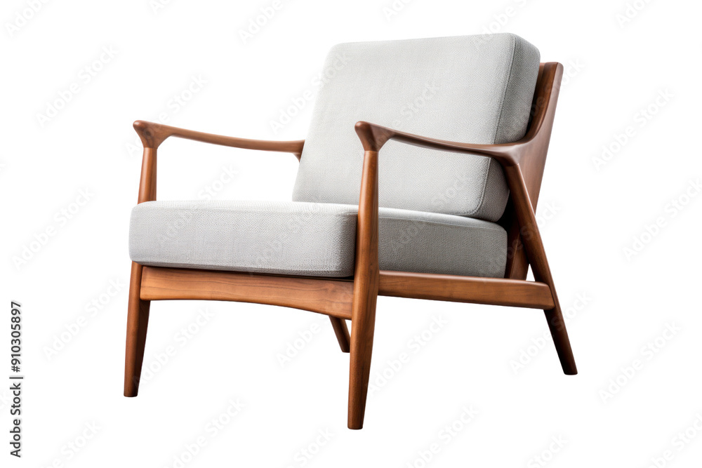 modern mid-century style armchair with clean lines and a geometric design, isolated on a white background modern mid-century style armchair with clean lines and a geometric design, isolated on a white background