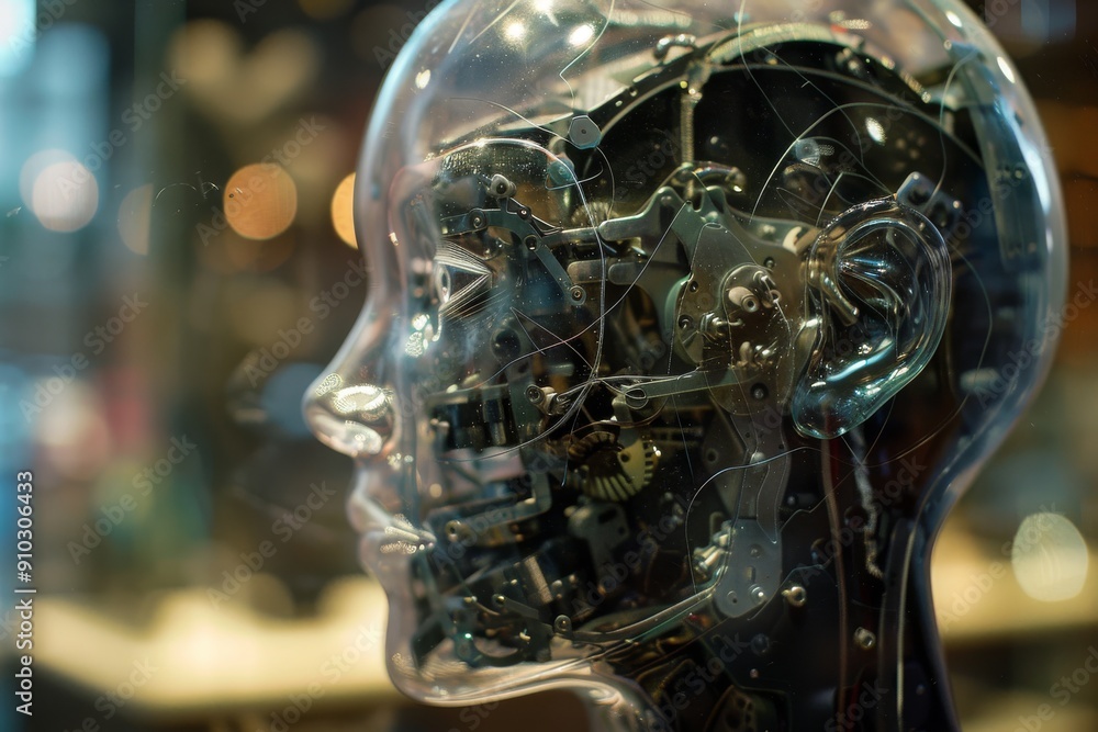 An image of a mechanical robot head covered in multiple gears, Machine learning models, AI generated An image of a mechanical robot head covered in multiple gears, Machine learning models, AI generated