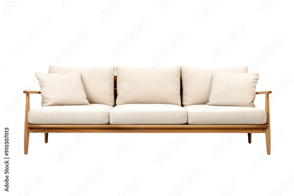 minimalist 3-seater sofa with a Scandinavian aesthetic, emphasizing clean lines, natural materials, and functional design. Isolated on white background minimalist 3-seater sofa with a Scandinavian aesthetic, emphasizing clean lines, natural materials, and functional design. Isolated on white background
