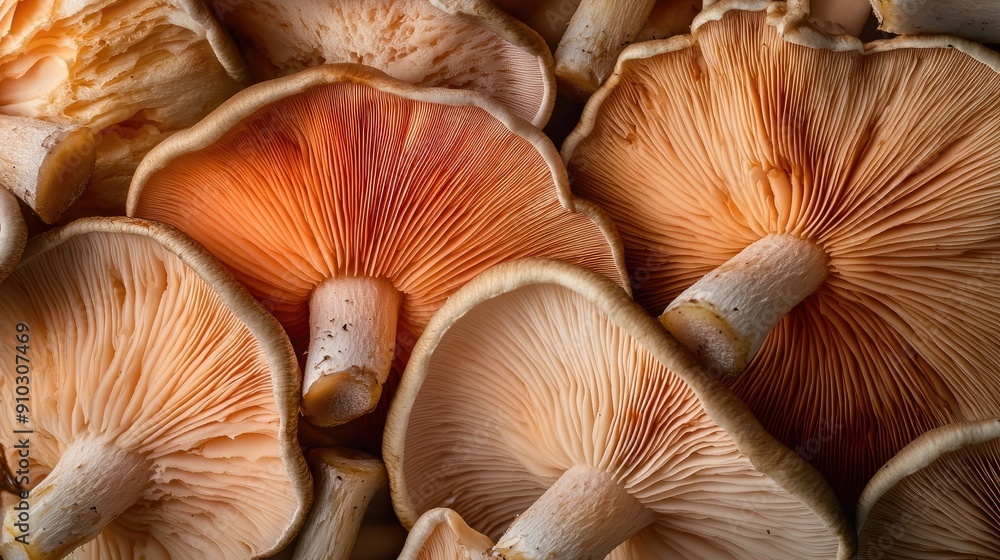 Vibrant image of champignon mushrooms in close-up, emphasizing their textures and freshness. Vibrant image of champignon mushrooms in close-up, emphasizing their textures and freshness.