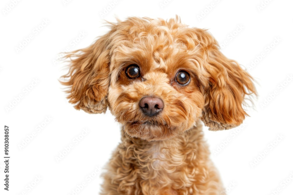 A cute, charming Maltipoo dog with big eyes and brown fur. On a white studio background A cute, charming Maltipoo dog with big eyes and brown fur. On a white studio background