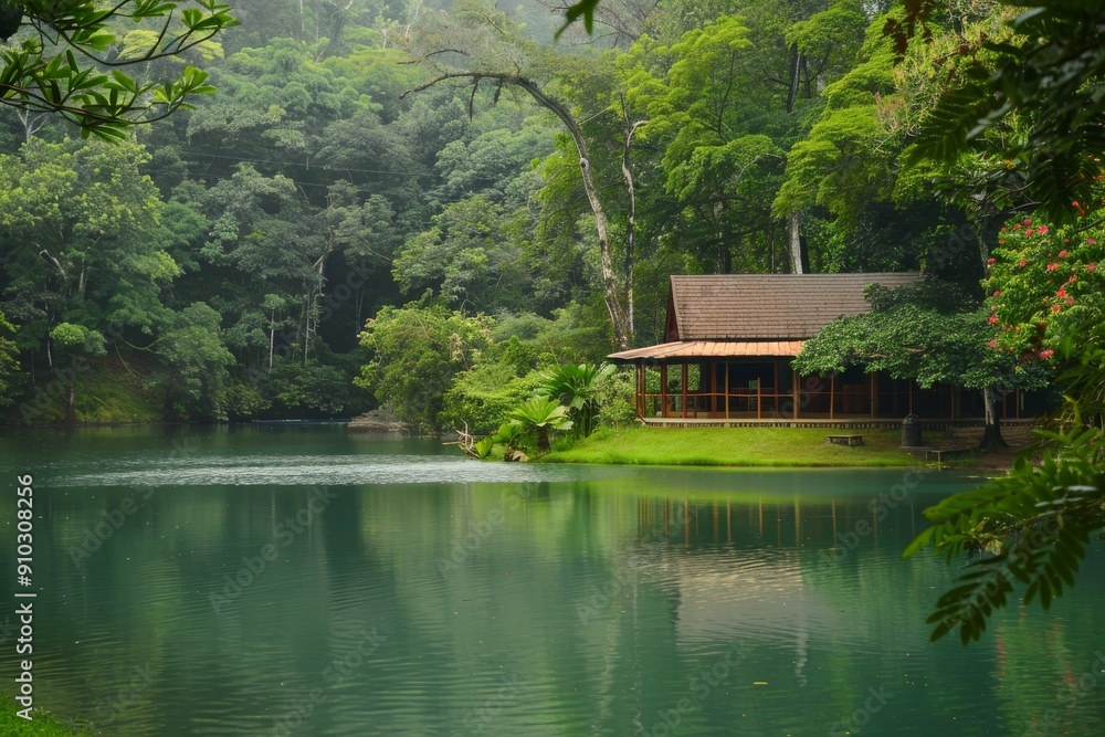 Imagine the beauty of a serene lakeside retreat surrounded by lush forests., Ai generated Imagine the beauty of a serene lakeside retreat surrounded by lush forests., Ai generated