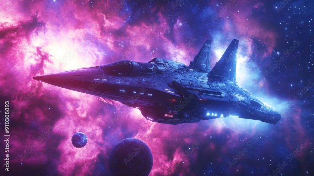 A spaceship moves swiftly through a vast celestial expanse, surrounded by countless twinkling stars A spaceship moves swiftly through a vast celestial expanse, surrounded by countless twinkling stars