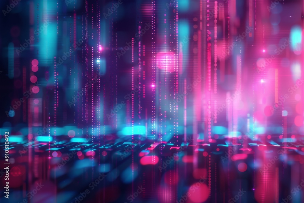 Obraz premium Captivating abstract digital landscape with neon lights.