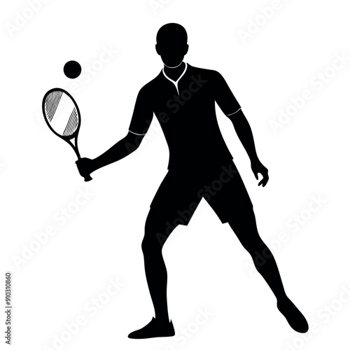 a tennis player with proffesionl outfit pose vector silhouette, isolated