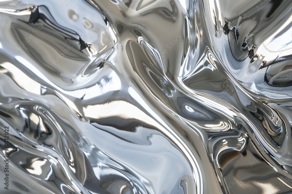 A detailed close-up of a polished chrome surface, featuring distorted reflections that evoke luxury and modern design A detailed close-up of a polished chrome surface, featuring distorted reflections that evoke luxury and modern design