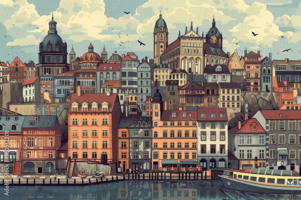Fototapeta premium Illustrate the intricate architecture of a historic European city. AI generated