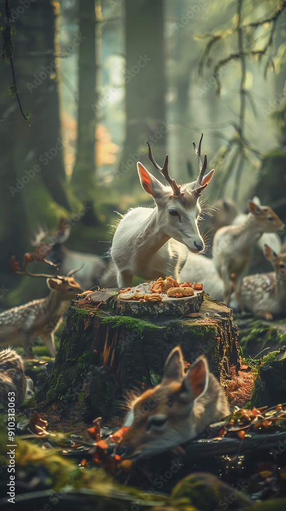 White deer, green forest, brown leaves, a magical woodland scene with a white deer eating in the forest, evoking a sense of tranquility and wonder.
White deer, green forest, brown leaves, a magical woodland scene with a white deer eating in the forest, evoking a sense of tranquility and wonder.