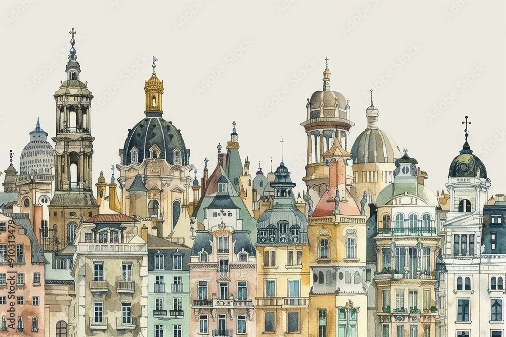 A city skyline with numerous tall buildings and skyscrapers, Illustrate the intricate architecture of a historic European city. AI generated A city skyline with numerous tall buildings and skyscrapers, Illustrate the intricate architecture of a historic European city. AI generated