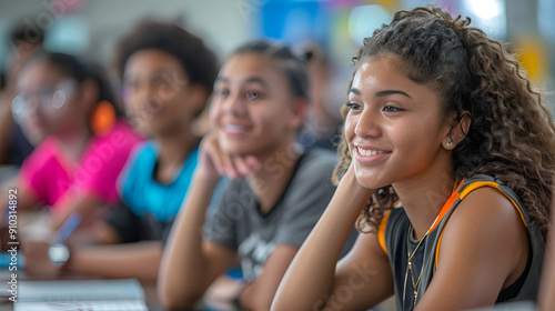 young african american student in highschool class taking a class
