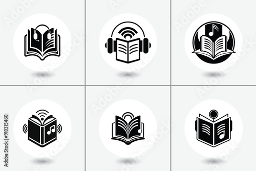  set of modern vector audiobook icons for web.