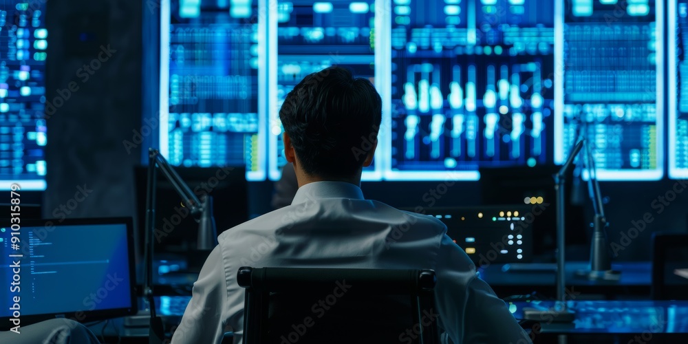Back view of a cyber security consultant. Back view of a cyber security consultant.