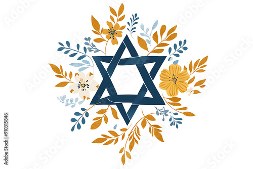 Obraz na płótnie Star of David watercolor illustration. Six pointed geometric figure and light blue artistic gradient. Handdrawn water color graphic painting on white backdrop, cut out element for design and decor. w salonie