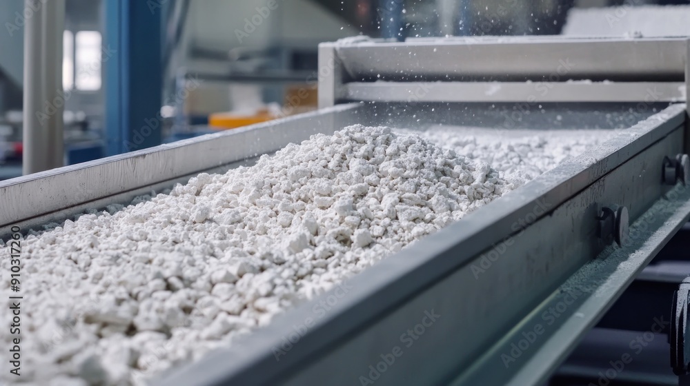 Conveyor Belt with White Material in Industrial Setting